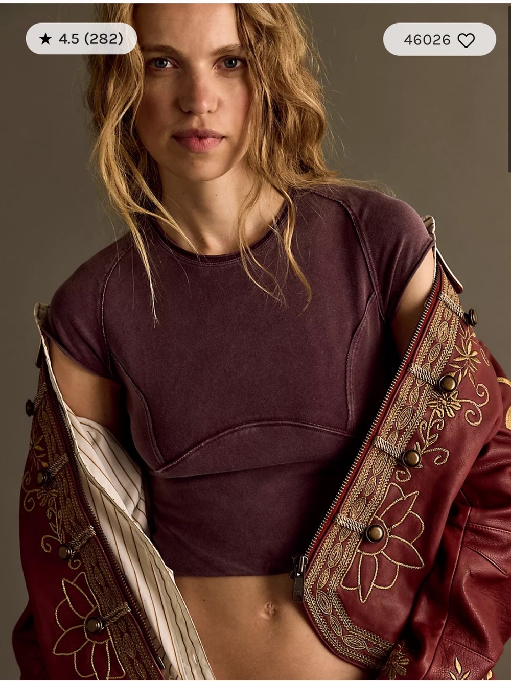We The Free Protagonist Cropped Cap Sleeve Tee - Vintage Grape - Size: L